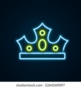 Glowing neon line King crown icon isolated on black background. Colorful outline concept. Vector