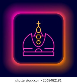 Glowing neon line King crown icon isolated on black background. Colorful outline concept. Vector