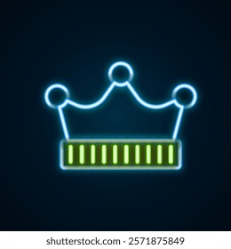 Glowing neon line King crown icon isolated on black background. Colorful outline concept. Vector