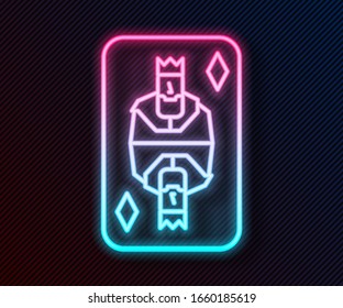 Línea de neón brillante King jugar carta con símbolo de diamantes aislado en fondo negro. Juegos de casino. Ilustración vectorial