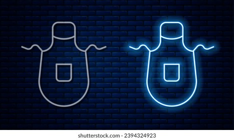 Glowing neon line Kitchen apron icon isolated on brick wall background. Chef uniform for cooking.  Vector