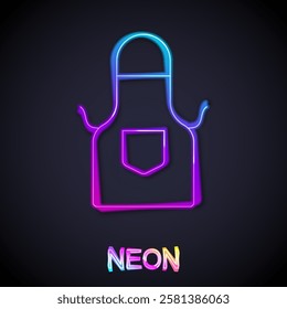 Glowing neon line Kitchen apron icon isolated on black background. Chef uniform for cooking.  Vector