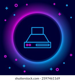 Glowing neon line Kitchen extractor fan icon isolated on black background. Cooker hood. Kitchen exhaust. Household appliance. Colorful outline concept. Vector