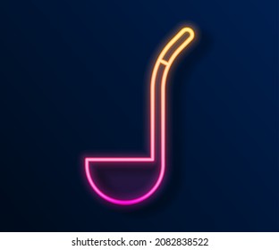Glowing neon line Kitchen ladle icon isolated on black background. Cooking utensil. Cutlery spoon sign.  Vector