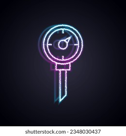 Línea de neón brillante Icono del termómetro de cocina aislado en el fondo negro.  Vector