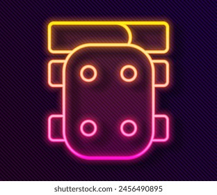 Glowing neon line Knee pads icon isolated on black background. Extreme sport. Skateboarding, bicycle, roller skating protective gear.  Vector