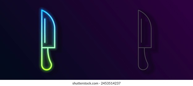 Glühende Neonlinie Messer Symbol isoliert auf schwarzem Hintergrund. Bestecksymbol.  Vektorgrafik