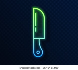 Glowing neon line Knife icon isolated on blue background. Cutlery symbol.  Vector