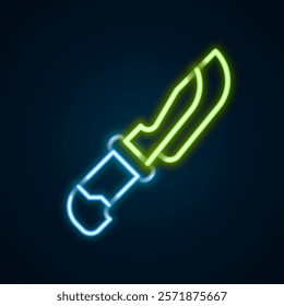 Glowing neon line Knife icon isolated on black background. Cutlery symbol. Colorful outline concept. Vector