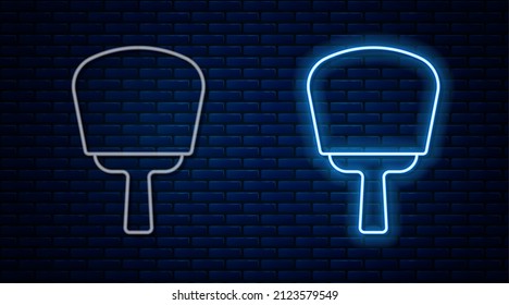 Glowing neon line Korean hand fan icon isolated on brick wall background.  Vector
