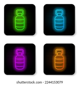 Glowing neon line Korean paper lantern icon isolated on white background. Black square button. Vector