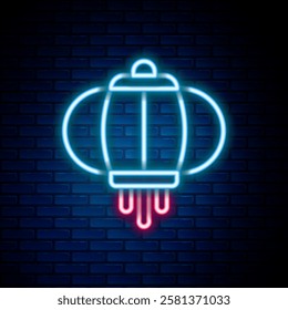 Glowing neon line Korean paper lantern icon isolated on brick wall background. Colorful outline concept. Vector