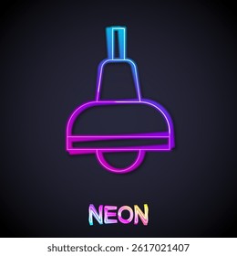 Glowing neon line Lamp hanging icon isolated on black background. Ceiling lamp light bulb.  Vector
