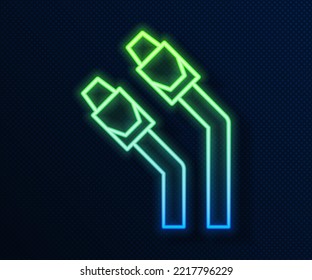 Glowing neon line LAN cable network internet icon isolated on blue background.  Vector
