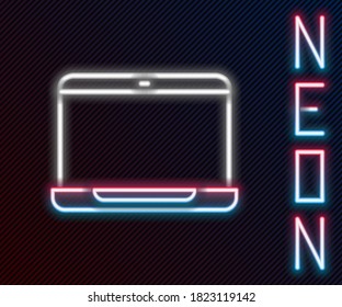 Glowing neon line Laptop icon isolated on black background. Computer notebook with empty screen sign. Colorful outline concept. Vector Illustration