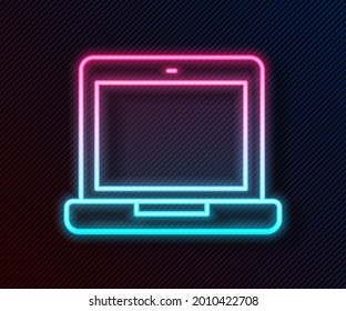 Glowing neon line Laptop icon isolated on black background. Computer notebook with empty screen sign.  Vector Illustration