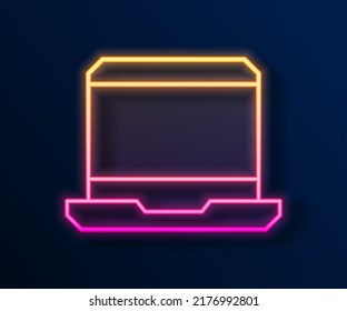 Glowing neon line Laptop icon isolated on black background. Computer notebook with empty screen sign.  Vector