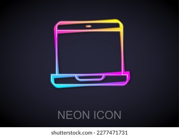 Glowing neon line Laptop icon isolated on black background. Computer notebook with empty screen sign.  Vector