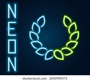 Glowing neon line Laurel wreath icon isolated on black background. Triumph symbol. Colorful outline concept. Vector