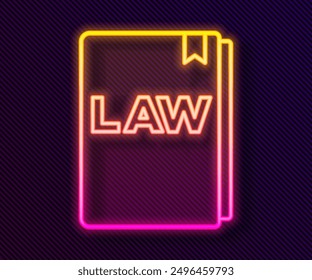 Glowing neon line Law book icon isolated on black background. Legal judge book. Judgment concept.  Vector