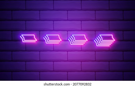 Glowing neon line Layers icon isolated on brick wall background. Colorful outline concept. Vector.