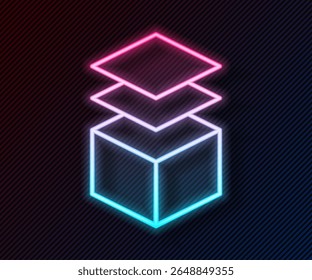 Glowing neon line Layers icon isolated on black background.  Vector