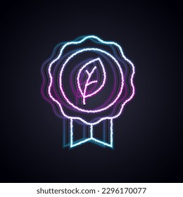 Línea de neón brillante Icono de símbolo Eco de hoja aislado en fondo negro. Cartel, etiqueta, etiqueta, logotipo, etiqueta para ecologista verde.  Vector