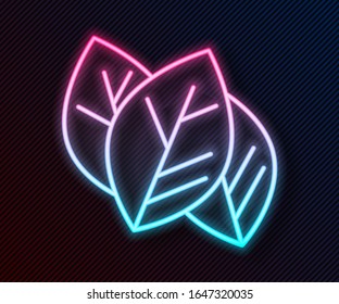 Glowing neon line Leaf icon isolated on black background. Leaves sign. Fresh natural product symbol.  Vector Illustration