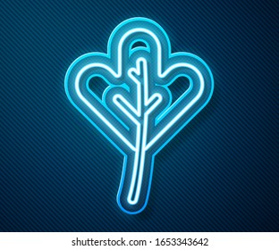 Glowing neon line Leaf icon isolated on blue background. Leaves sign. Fresh natural product symbol.  Vector Illustration
