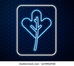 Glühende Neonline-Leaf-Symbol einzeln auf Backsteinmauern-Hintergrund. Bleischild. Symbol für frisches Naturprodukt. Vektorillustration-Illustration