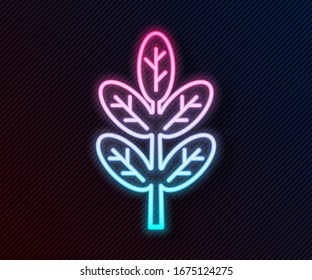 Glowing neon line Leaf icon isolated on black background. Leaves sign. Fresh natural product symbol.  Vector Illustration
