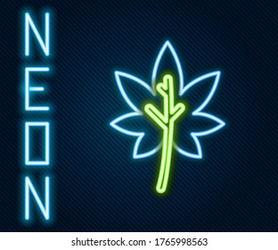 Icono de hoja de neón brillante aislado en fondo negro. Deja la señal. Símbolo de producto natural fresco. Concepto de esquema colorido. Ilustración vectorial