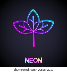 Glowing neon line Leaf icon isolated on black background. Leaves sign. Fresh natural product symbol.  Vector