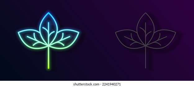 Glowing neon line Leaf icon isolated on black background. Leaves sign. Fresh natural product symbol.  Vector