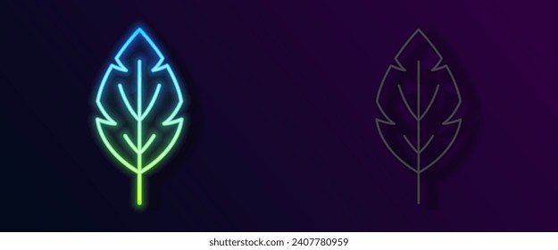 Glowing neon line Leaf icon isolated on black background. Leaves sign. Fresh natural product symbol.  Vector