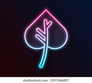 Glowing neon line Leaf icon isolated on black background. Leaves sign. Fresh natural product symbol.  Vector Illustration