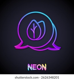Glowing neon line Leaf icon isolated on black background. Leaves sign. Fresh natural product symbol.  Vector