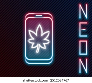 Glowing neon line Leaf on mobile phone screen icon isolated on black background. Colorful outline concept. Vector Illustration