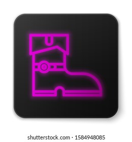 Glowing neon line Leather pirate boots icon isolated on white background. Black square button. Vector Illustration