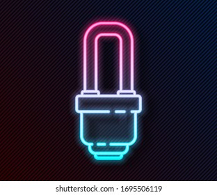 Glowing neon line LED light bulb icon isolated on black background. Economical LED illuminated lightbulb. Save energy lamp.  Vector Illustration