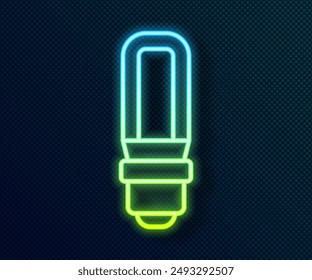 Glowing neon line LED light bulb icon isolated on black background. Economical LED illuminated lightbulb. Save energy lamp.  Vector