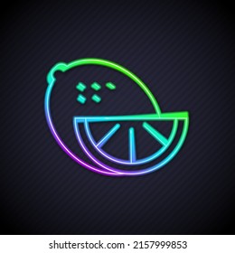 Línea de neón brillante Icono de limón aislado en fondo negro.  Vector