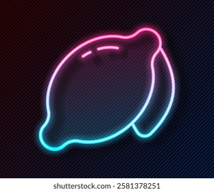 Glowing neon line Lemon icon isolated on black background.  Vector