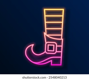 Glowing neon line Leprechaun boot icon isolated on black background. Happy Saint Patricks day. National Irish holiday.  Vector