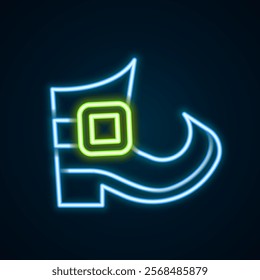 Glowing neon line Leprechaun boot icon isolated on black background. Happy Saint Patricks day. National Irish holiday. Colorful outline concept. Vector