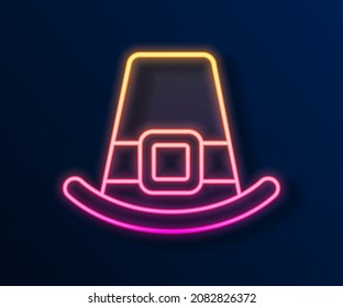Glowing neon line Leprechaun hat icon isolated on black background. Happy Saint Patricks day. National Irish holiday.  Vector