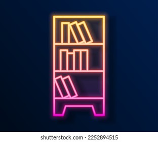 Glowing neon line Library bookshelf icon isolated on black background.  Vector