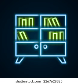 Glowing neon line Library bookshelf icon isolated on black background. Colorful outline concept. Vector