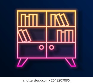 Linha de néon brilhante Ícone da estante de livros da biblioteca isolado no fundo preto.  Vetor
