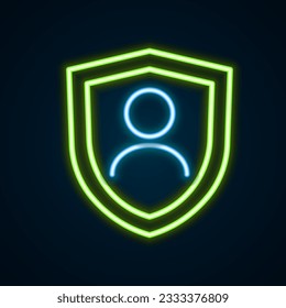 Glowing neon line Life insurance with shield icon isolated on black background. Security, safety, protection, protect concept. Colorful outline concept. Vector